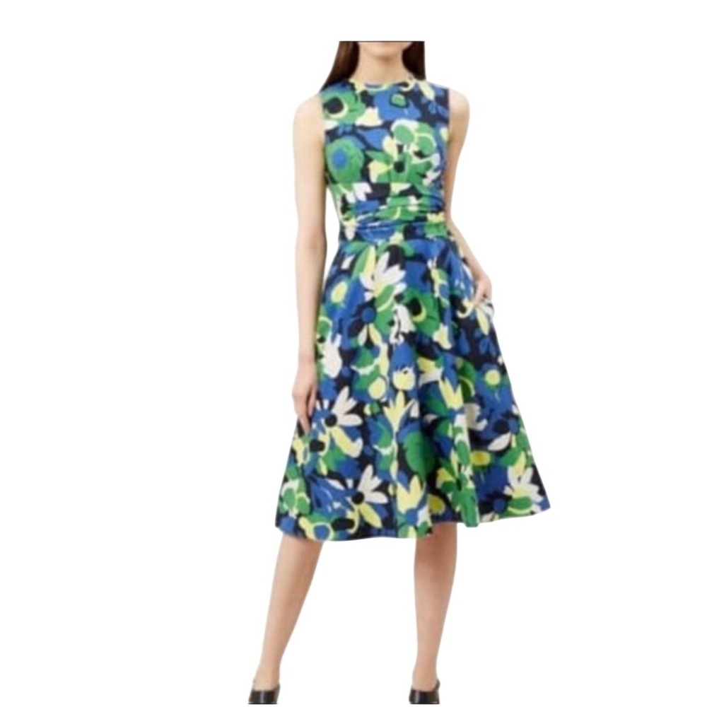 Hobbs London Twitchill Bright Floral Print Linen Midi Dress Garden Party Size 10